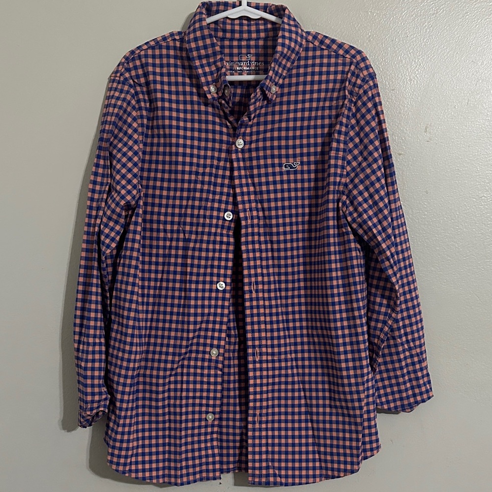 Vineyard Vines Performance Navy and Pink Plaid Shirt